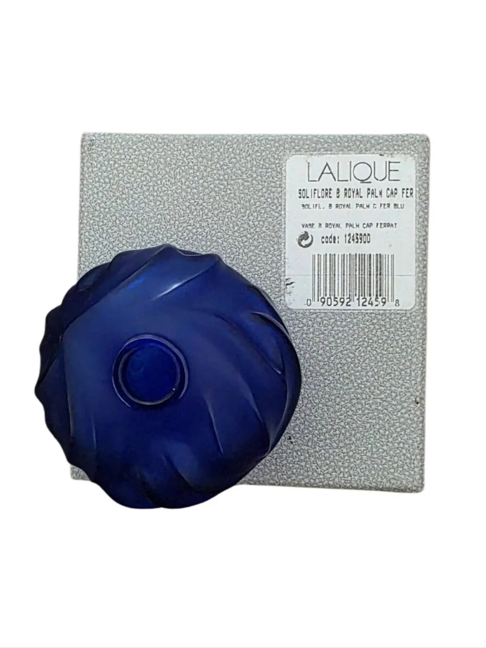 Lalique France Crystal Royal Palm Soliflore Bud Vase Cobalt Blue Signed Vintage